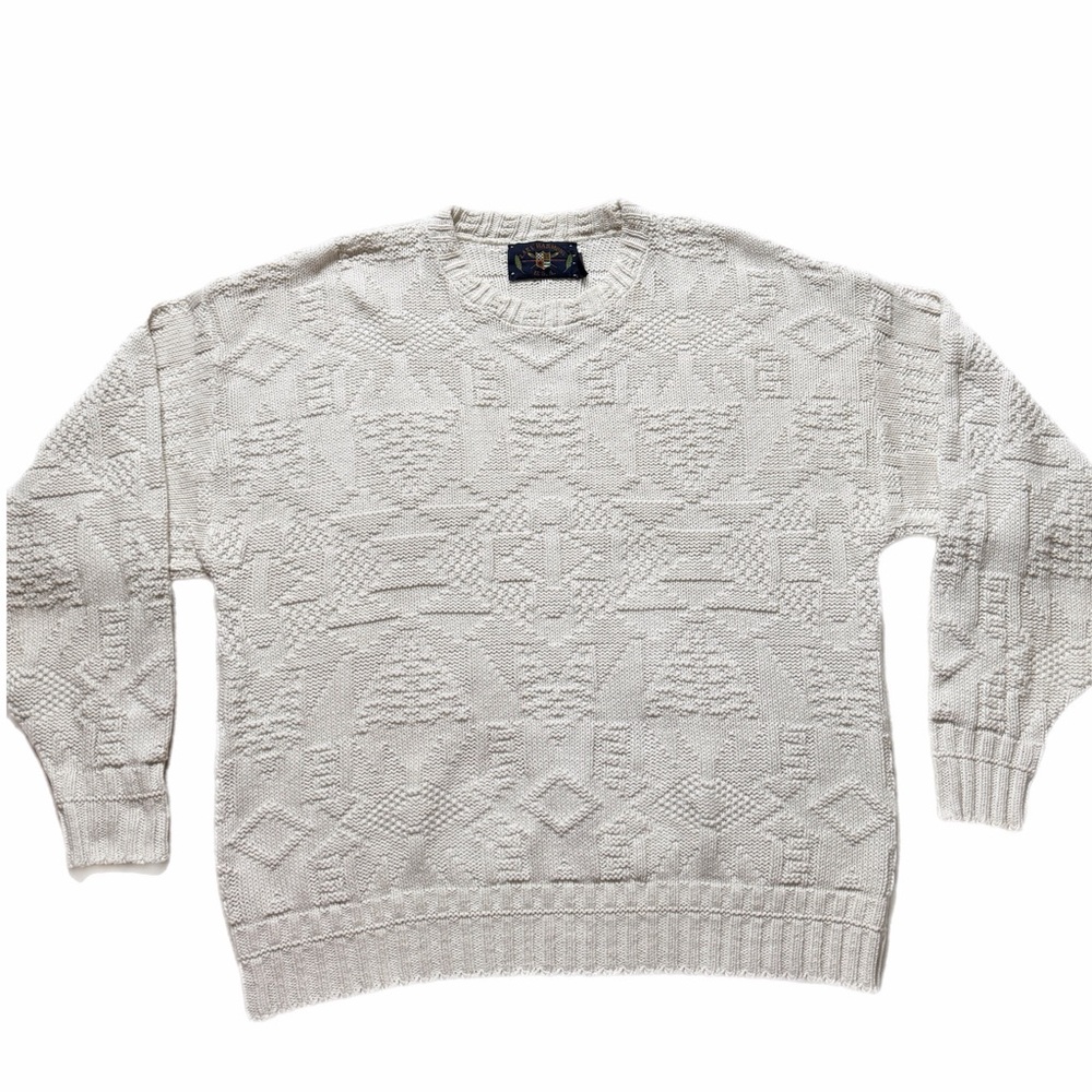 VTG 90s Lake Harmony Made in USA 3D Textured Knit Chunky Fisherman Sweater XL